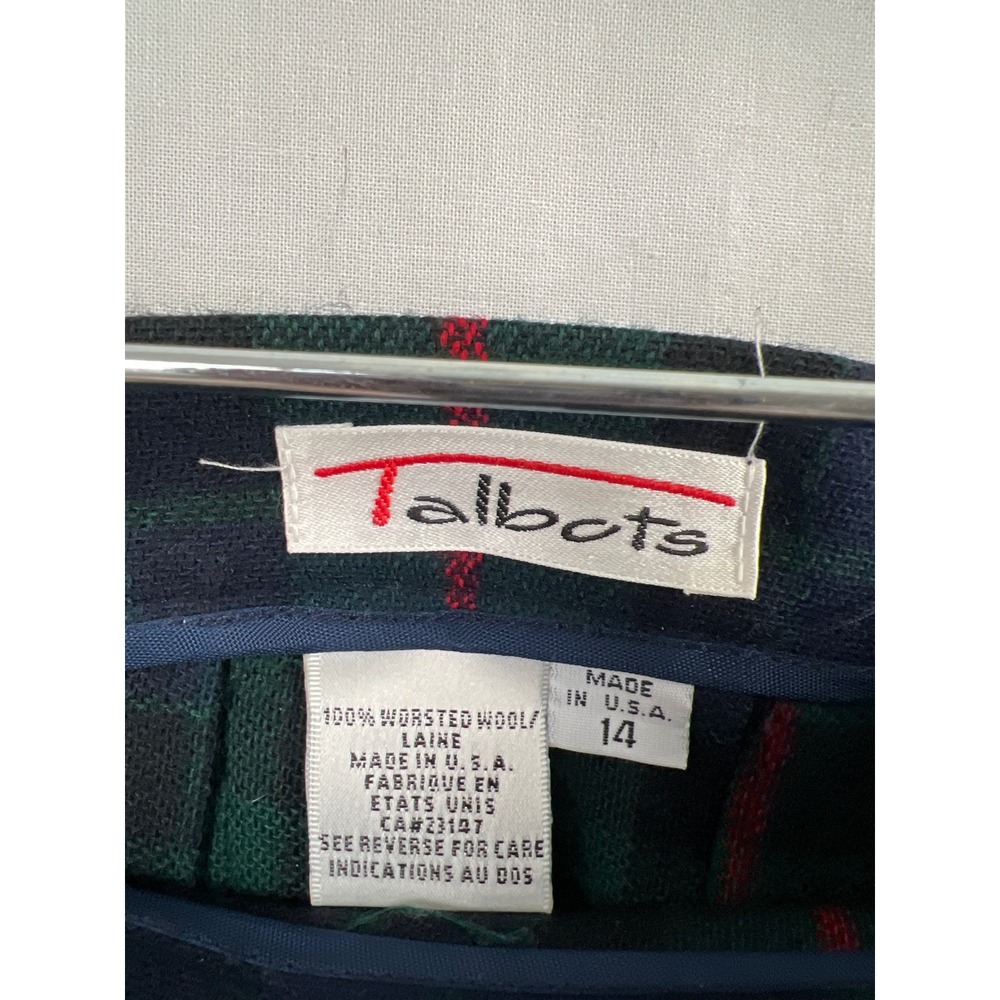 Talbots Kilt Skirt Women 14 Green Blue Plaid Wool Pleated Wrap Fringed USA Made - Picture 2 of 9